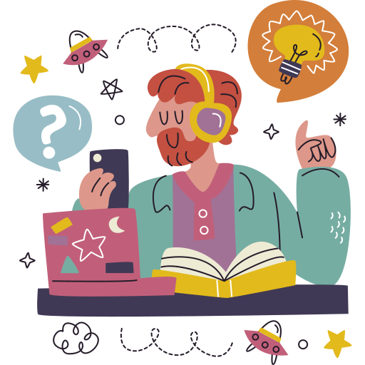 Ilustración alumno estudiando.